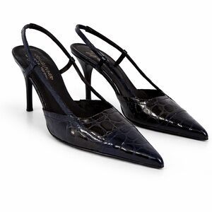Donald J. Pliner Black and Navy Two Tone Crocodile-Patterned Heels